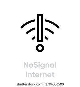 Flat Sign No Signal Internet In Linear Style. Editable Vector Stroke. Single Pictogram. No Connection. No Network. Wireless Connection Failed Icon Isolated On White Background.