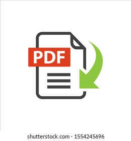 flat sign of pdf download icon button isolated on white background