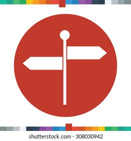 Flat signpost icon in a circle.