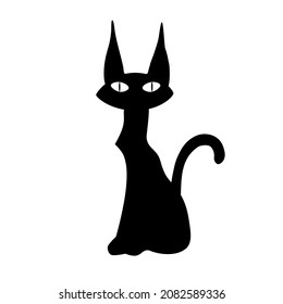 Silueta plana, un gato negro. Ilustración vectorial, diseño gráfico.