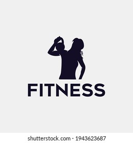 Flat silhouette fitness icon logo