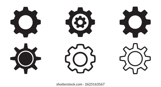 Flat silhouette icon of a settings gear or cogwheel, perfect designs, mechanical system graphics.