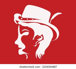flat silhouette image with red background.