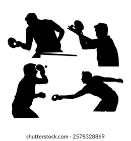 Flat silhouette of male table tennis player half body, forehand stroke, ping pong vector silhouette