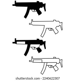 flat silhouette mp5 submachine gun collection set isolated on white. weapon, gun, smg, submachine gun, mp5, handgun, rifle, weapon gun, mp5 vector, logo, icon, vector illustration. 