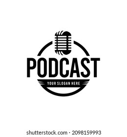 Flat Silhouette PODCAST microphone Logo design