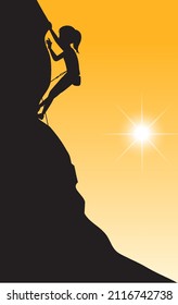Flat silhouette rock climbing in nature background illustration