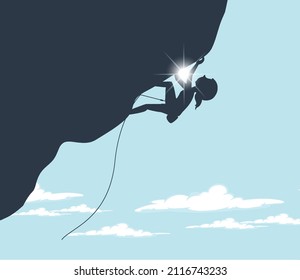 Flat silhouette rock climbing in nature background illustration