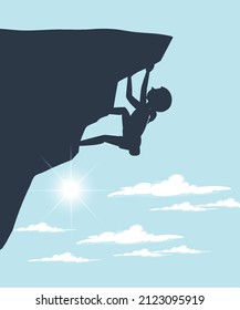 Flat silhouette rock climbing in nature background illustration