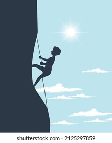 Flat silhouette rock climbing in nature background illustration