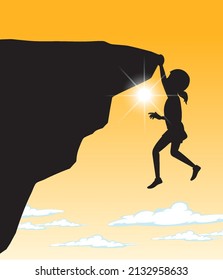 Flat silhouette rock climbing in nature background illustration
