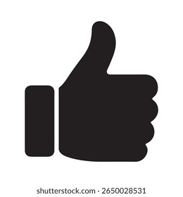 Flat silhouette thumbs up vector icon design for approval badge, positive rating, user feedback, review star replacement, endorsement and social engagement