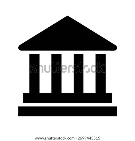 Flat silhouette vector of a bank building with columned facade and steps on white background