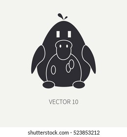 Flat silhouette vector icon with cute animal for baby products - duck. Cartoon style. Childrens doodle. Babyhood. Newborn. Vector illustration and element for your design, wallpaper. Kids. Farm. Toy.