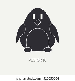 Flat silhouette vector icon with cute animal for baby products - penguin. Cartoon style. Children doodle. Babyhood. Newborn. Vector illustration and element for your design, wallpaper. Zoo. Kids. Toy.