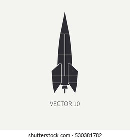 Flat silhouette vector icon element of aerospace program multistage rocket. Cartoon style. Astronautics. Illustration and element for design. Space investigations. Galaxy. Clipart. Technology. Logo.