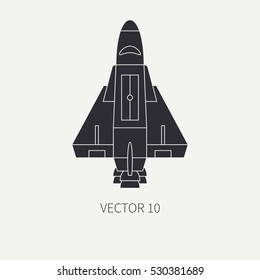 Flat silhouette vector icon elements of aerospace program - space shuttle. Cartoon style. Astronautics. Illustration and element for design. Space investigations. Galaxy. Clipart. Technology. Logo.