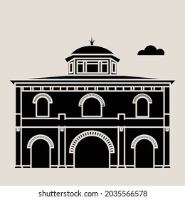 Flat silhouette vector illustration of a historic building in the city of central java, Simple outline icon design cartoon landmark for vacation travel tourist attractions. Semarang Tawang station.