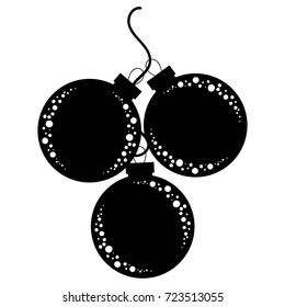 Flat silhouettes of black and white isolated Christmas-tree toys. Decoration glass balls in a bunch.