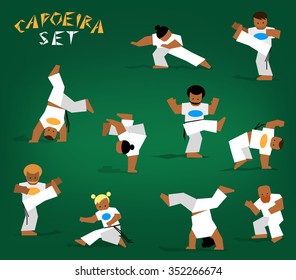 Flat silhouettes capoeira fighting. Vector stock set for design 