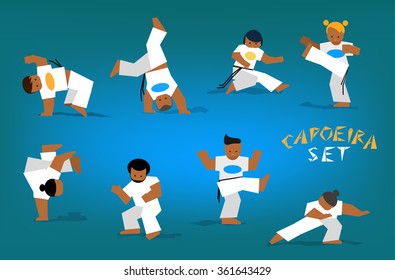 Flat silhouettes capoeira fighting. Vector stock set for design 