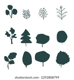 flat silhouettes of trees on a white background 