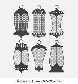 Flat Sillhouette Arabian Lantern Set Vector Illustration 
