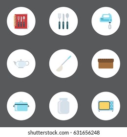 Flat Silverware, Blender, Casserole And Other Vector Elements. Set Of Kitchen Flat Symbols Also Includes Soup, Kettle, Teapot Objects.