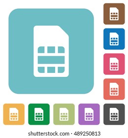 Flat SIM card icons on rounded square color backgrounds.