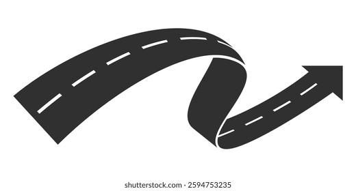 Flat Simple 3D Abstract Asphalt Road Or Winding Way Arrow Vector Illustration Element