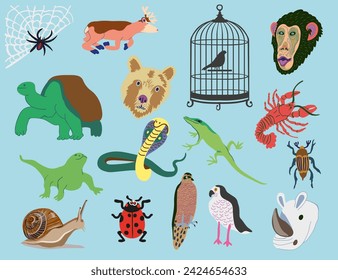 flat simple animal collection in vector.Template for logo poster icon for application and website. A series of animal images in flat style