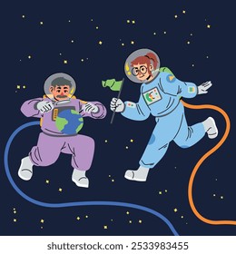 Flat simple astronaut illustration in space