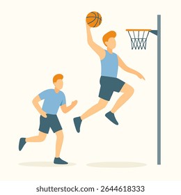 Flat Simple Basketball Player Doing Slam Dunk Sport Illustration