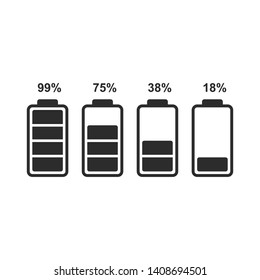 Flat simple battery icons for interface design of various types of devices. Ready vector battery level indicators.