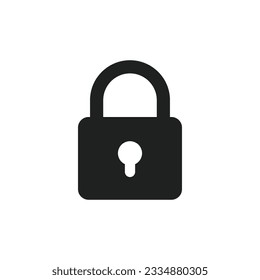 Flat simple black lock padlock icon in background.