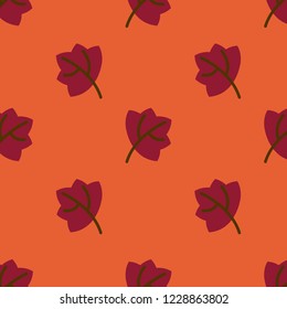 Flat simple bold red maple leaf on orange pattern.