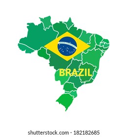 Flat simple Brazil map, vector background illustration