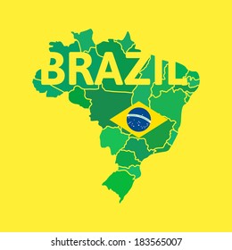 Flat simple Brazil map, vector background illustration