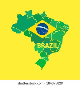 Flat simple Brazil map, vector background illustration