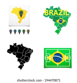 Flat simple Brazil map, vector background illustration