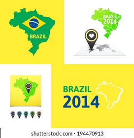 Flat simple Brazil map, vector background illustration