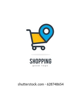 Flat Simple Cart Store Location Icon Logo Design