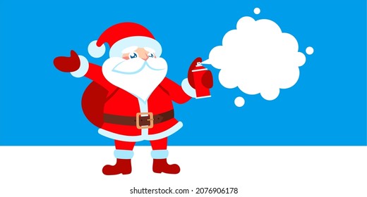 Flat Simple Cartoon Hiphop Urban Style Santa Claus Spraying Graffity Vector Illustration Art