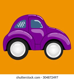 flat. simple cartoon purple car isolated on a orange background