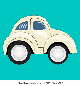 flat. simple cartoon white car isolated on a blue background