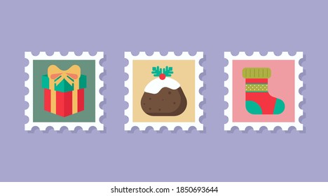 flat and simple christmas stamp vector collection 