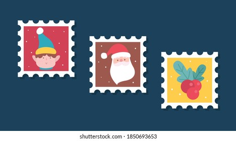 flat and simple christmas stamp vector collection 