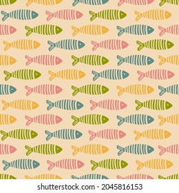 Flat simple colorfull funny cute seamless pattern with a fish . For printing baby textile, fabrics, design, decor, gift wrapping, paper, baby shower, greeting card, notepad, scrapbooking.