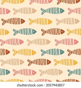 Flat simple colorfull funny cute seamless pattern with a fish . For printing baby textile, fabrics, design, decor, gift wrapping, paper, baby shower, greeting card, notepad, scrapbooking.