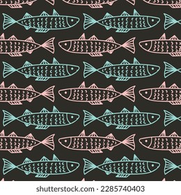 Flat simple colorfull funny cute seamless pattern with a fish . For printing baby textile, fabrics, design, decor, gift wrapping, paper, baby shower, greeting card, notepad, scrapbooking.